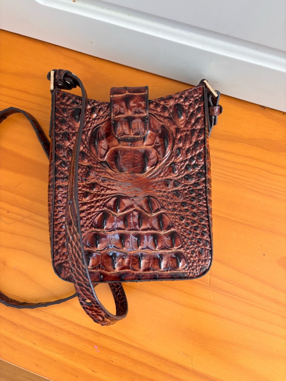 Brahmin Dark Brown Croc-Embossed Leather Crossbody - Picture 6 of 6